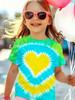 Girl Clothing Heart Tie Dye Print Summer Kids Short Sleeve T-Shirt Cute Round Neck Boy Girl Tee Outdoor Cute Children's Clothing