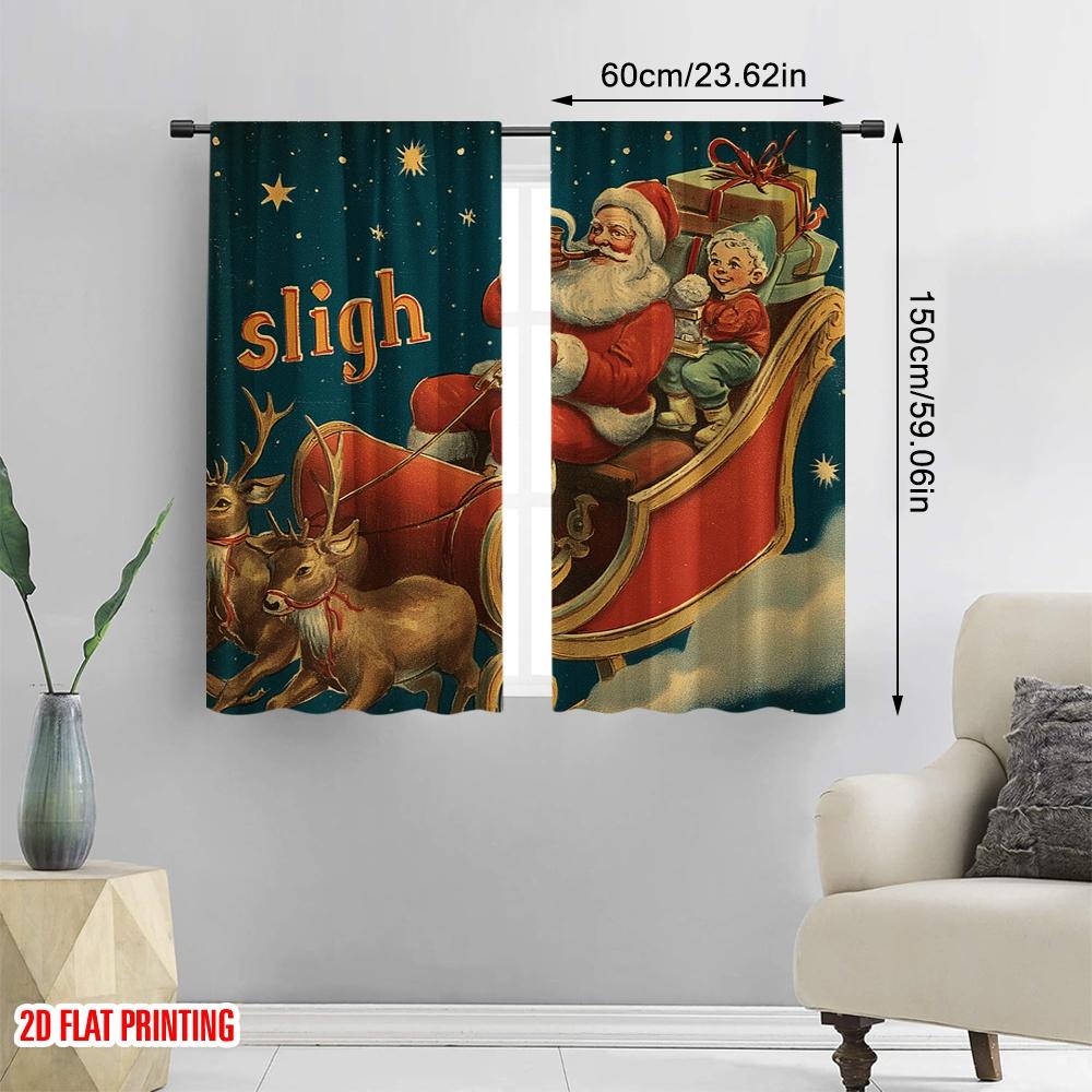 2 Stück, 2D-Flachdruck Druckvorhänge Weihnachtsmann Geschenk Polyestergewebe (ohne Stange) Ganzjährig Ideal für verschiedene Raumtypen