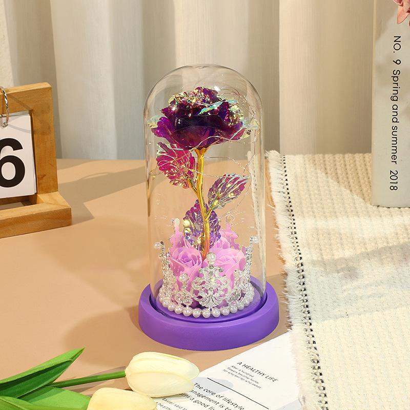 Valentine's Day Ornament Rose Table Creative Gold Foil Crown Night Light Mother's Day Gift Eternal Flower