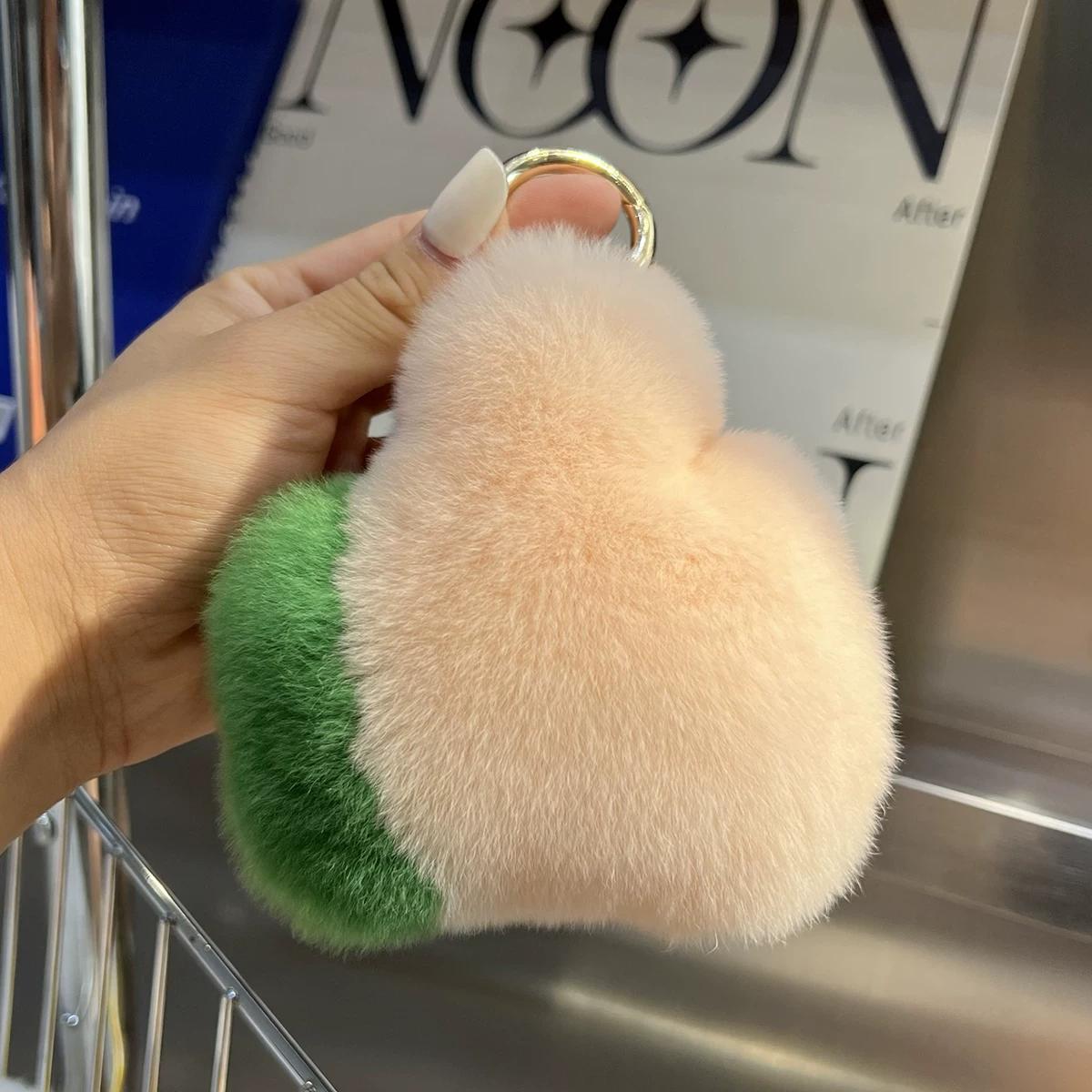 Mignon Fourrure de Lapin Pour Sacs Breloque 11cm Pompon Grande Taille Moelleux Vrai Fourrure de Lapin Emoji Voiture Peluche Sac Breloque 11 cm