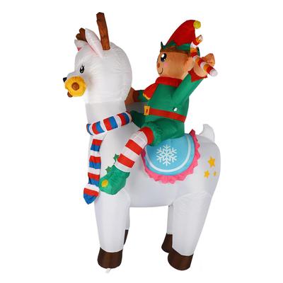 6FT Xmas Inflatables Elf Riding Shaped LED Blow Up Decoration Xmas Inflatable Props with Fixed