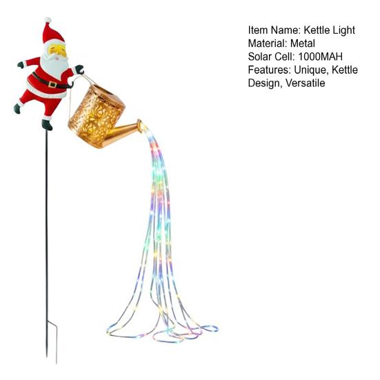 Solar Christmas Decorations Santa Claus Kettle Light Outdoor Festive Lantern Waterproof Metal Garden Light for Yard Patio Lawn Pathway