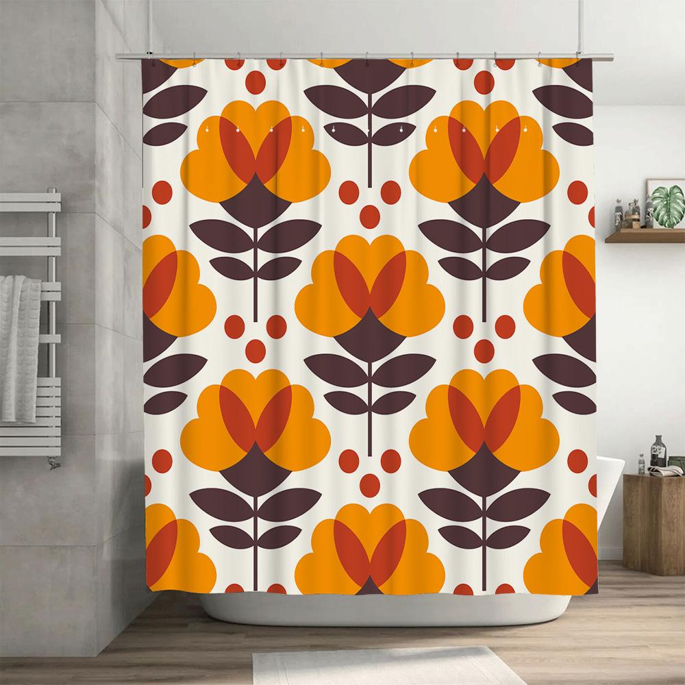 Trendy Yellow Brown Flower Shower Curtain Waterproof Fabric Bathroom Decor Modern Retro Design For Bath Room 72 X 84 Inches