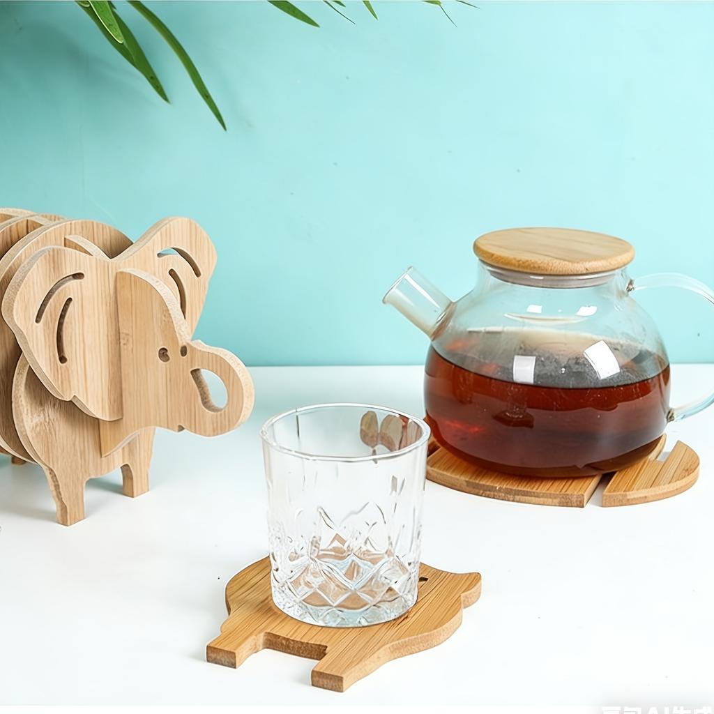 Creative Wooden Elephant Heat Mat, Home Decor Set, Suitable for Hot Dishes, Cookware, Bowls, Cups, Anti-Slip Heat-Resistant Pad