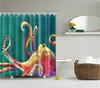 Mediterranean Animals Octopus Bathroom Shower Curtains Frabic Waterproof Polyester Bath Curtain With Hooks
