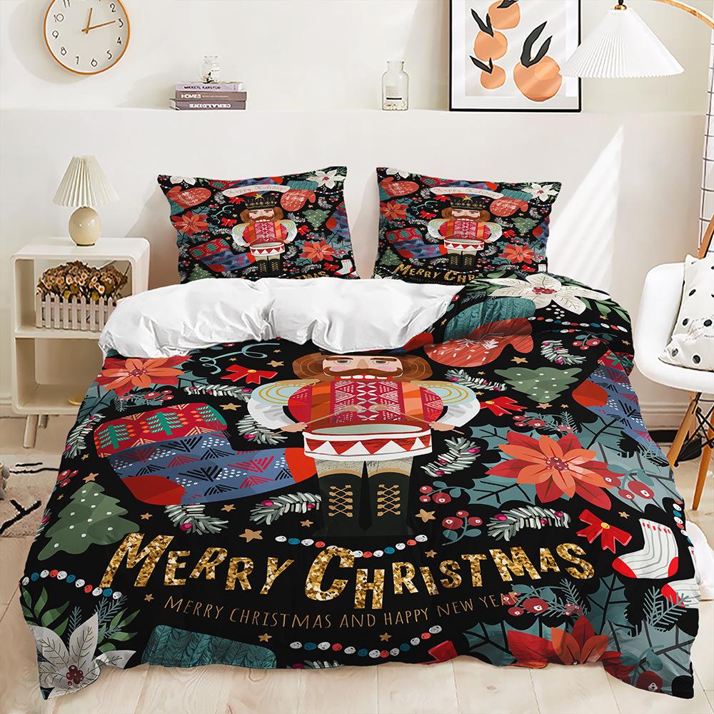 Bed Three-Piece Quilt Cover Christmas Illustration Kit Bedding