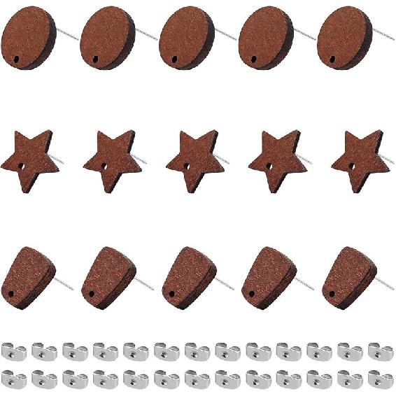 Oubaka 60pcs Wooden Earring Studs for Jewelry Making,Wooden Stud Earrings Wood Earring Posts Earring Pin Stud Bulk with 100pcs Earring Backs for DIY