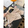 Korean Striped Slanted Shoulder Short-sleeved T-shirt Women's Thin Summer New Design Is Unique and Beautiful, and the Small Top Is Trendy.