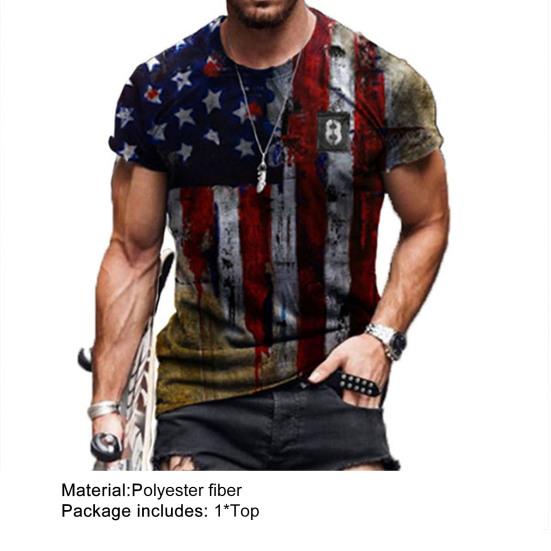 Herren Bluse Amerika Flagge Gedruckt Hautfreundliches Polyester Lässig Kurzarm T-Shirt Tops für den Alltag