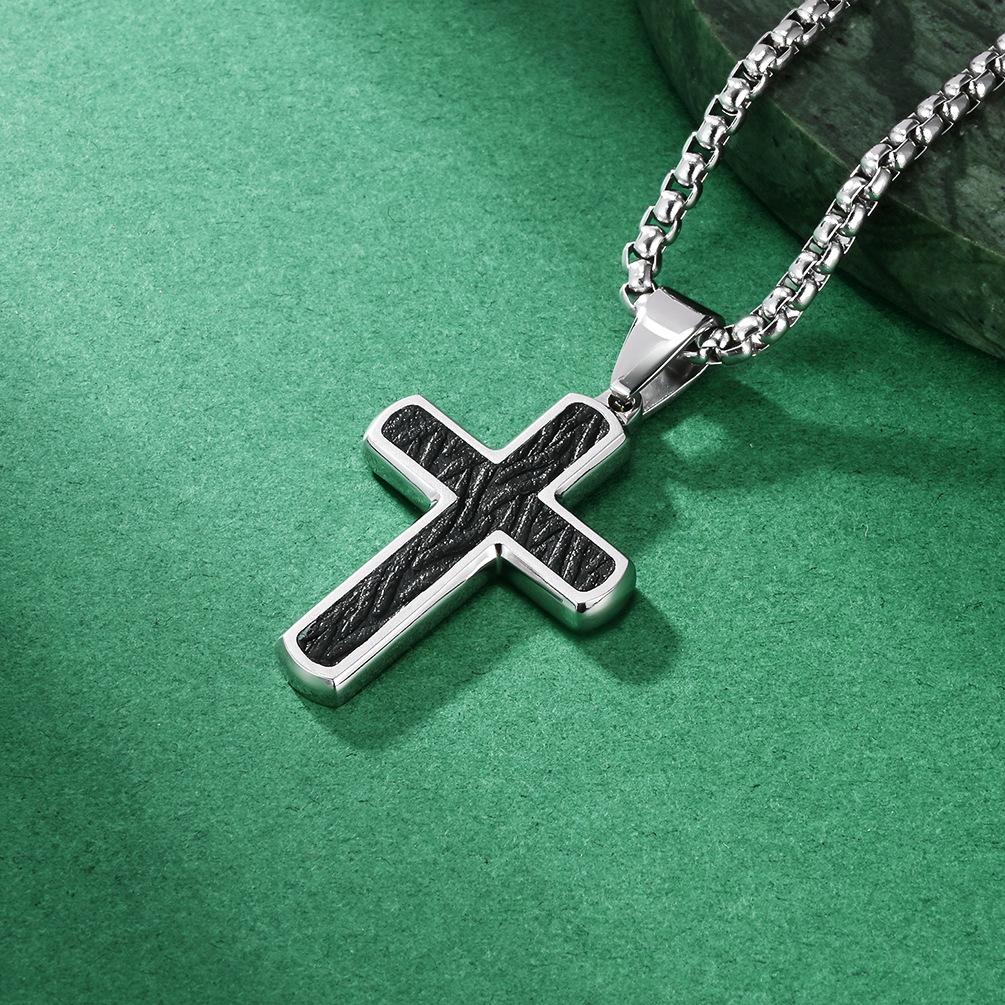 

2026 Simple Stamping Bark Series Electric Men s Cross Necklace Fashion Sweater Chain 60CM