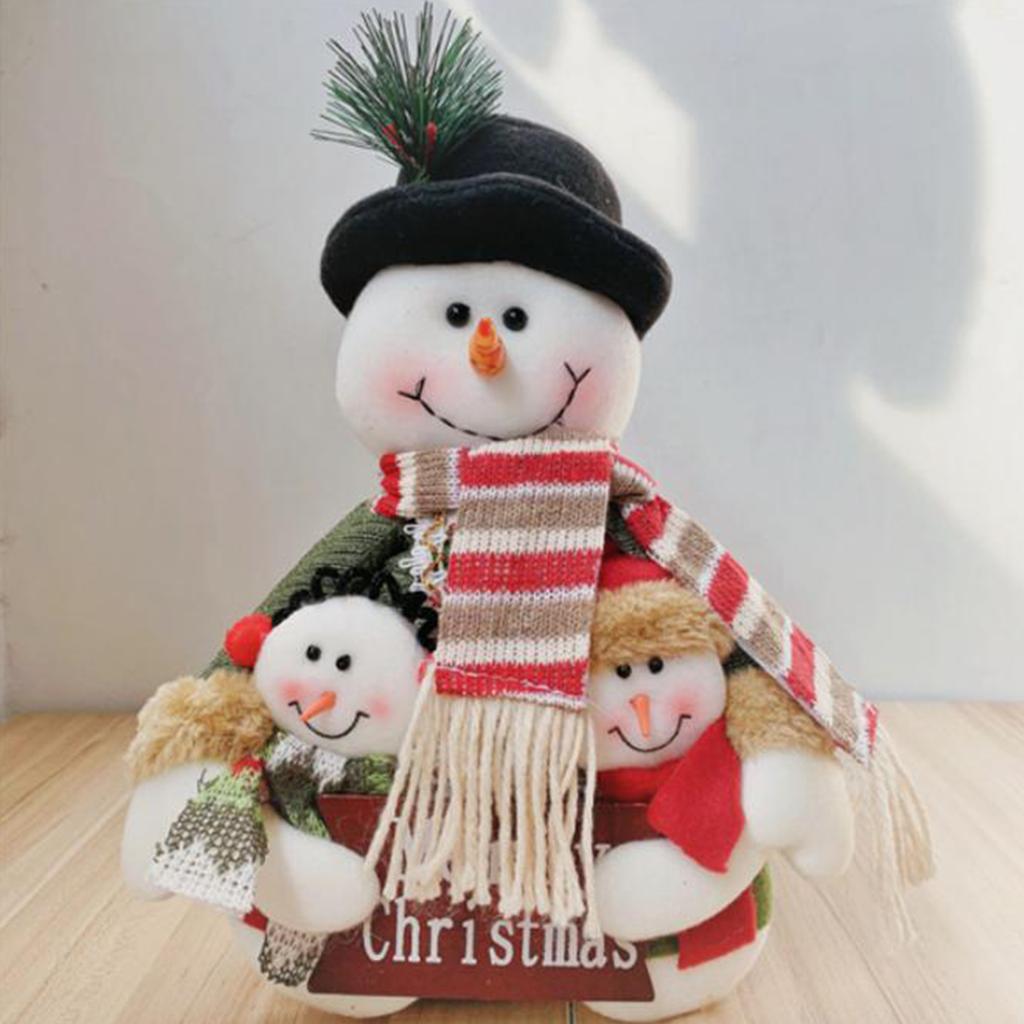 Christmas Plush Snowman with Hat Scarf Cute Santa Snowmans Doll Xmas Decorative Ornament Toy Winter Decorations for Office Table