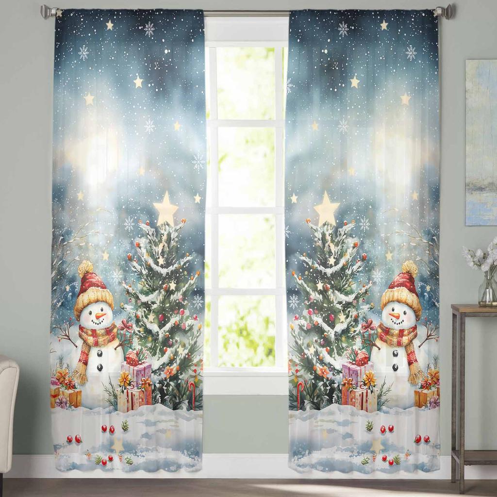 Christmas And Winter Snowman Curtains For Living Room Bedroom Home Decoration Window Voile Tulle Curtain Drapes