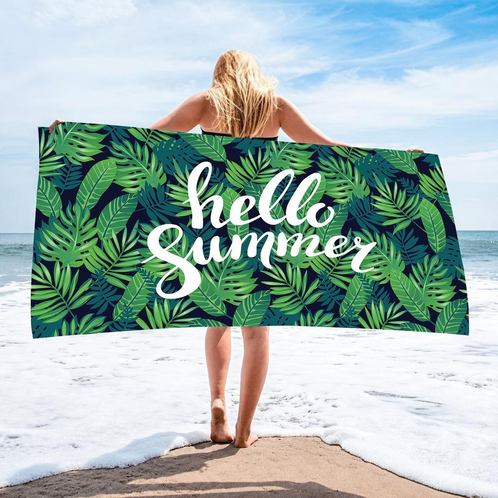 Tropical Dream Letter Print Beach Towel Polyester Green Palm Leaves Quick Dry Bath Towels Summer Vacation Pool Sandproof Blanket