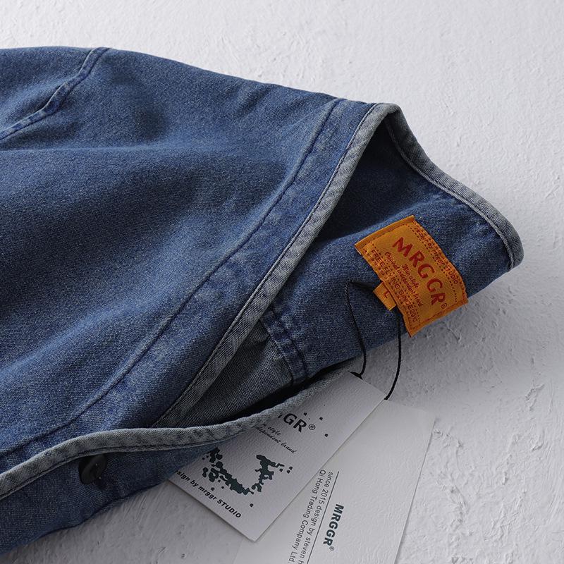 Men's Trendy Japanese Retro Washed Cotton Denim Jacket - Collarless Workwear Style