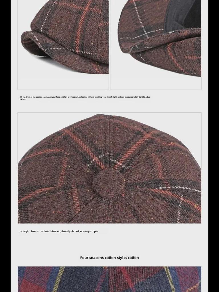 Autumn/Winter Unisex Plaid Newsboy Beret - British Retro Style Wool Hat