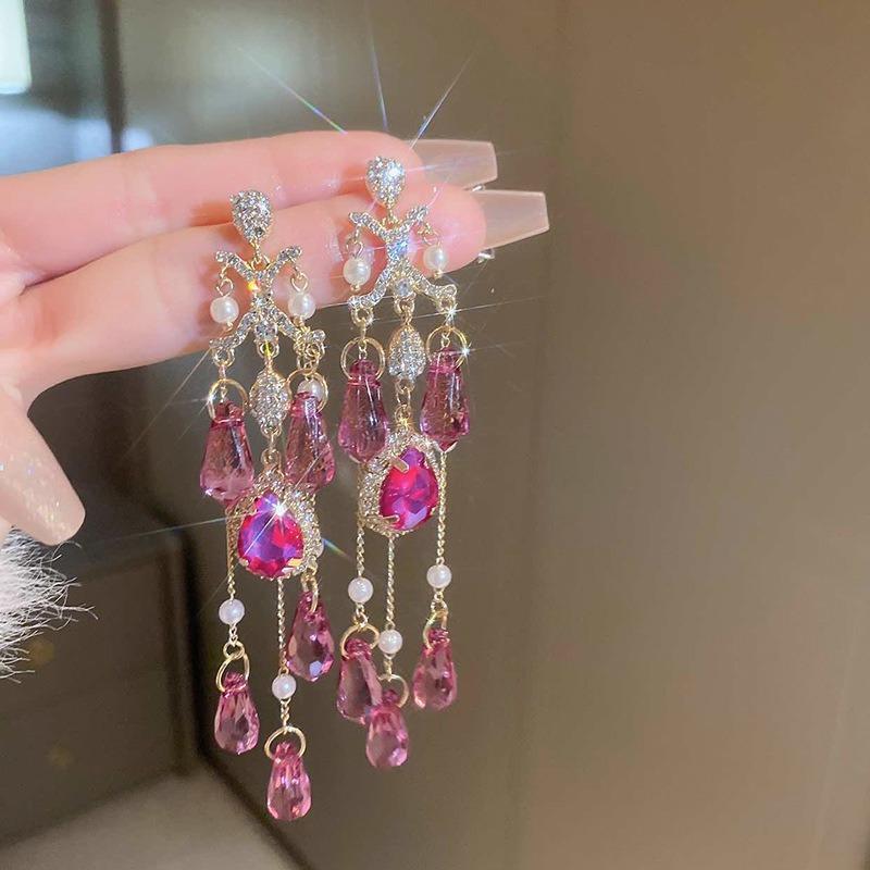 European and American Exaggerated Heavy-duty Crystal Tassel Earrings for Women, Elegant and Sophisticated Earrings, Trendy New Bestsellers