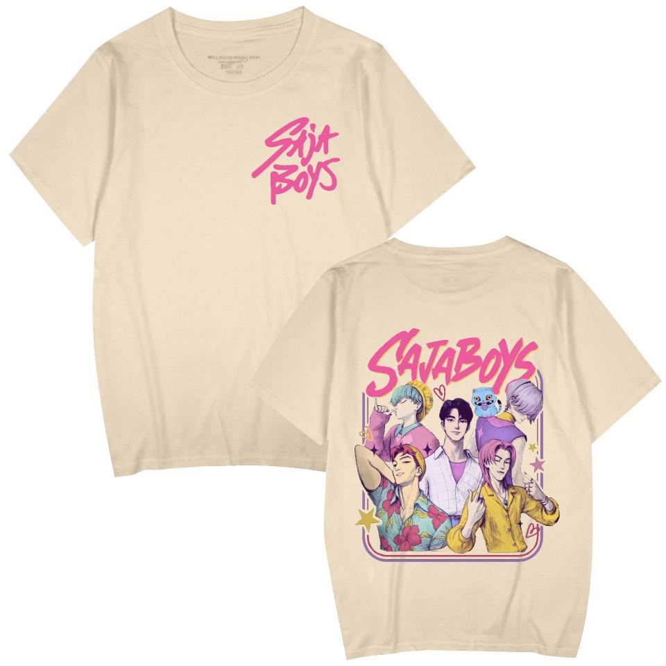 

K-pop Saja Boys Demon Hunters Movie Graphic Merch T-Shirt Men Women Retro Aesthetic T-shirts Summer O-Neck Short Sleeve T Shirts XXS бежевый
