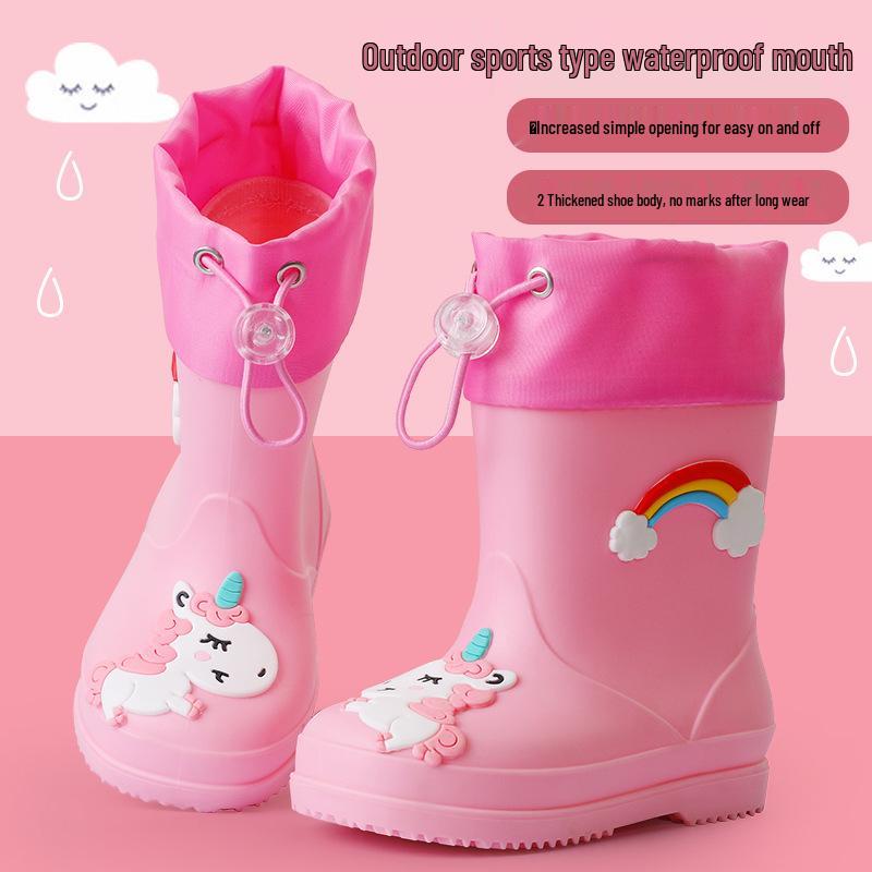 Children's Cartoon Rain Boots - Waterproof, Non-Slip Rubber Shoes for Boys and Girls