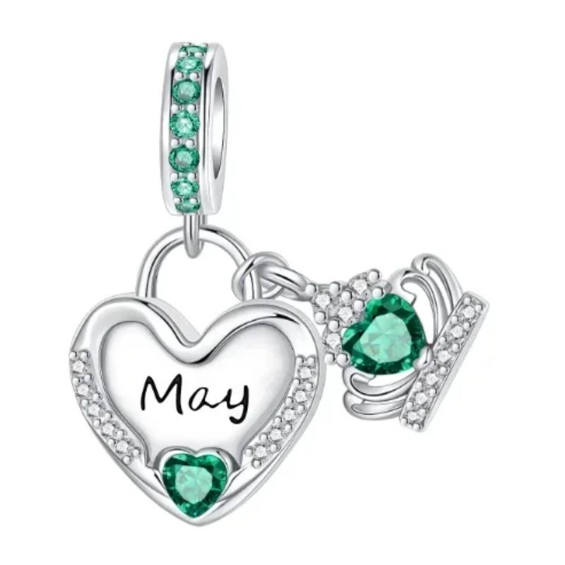Sparkling Birthstone Charms Copper Heart Mom Key Pendant Bead Fit Original Necklace Bracelet Women Jewelry Diy Gift