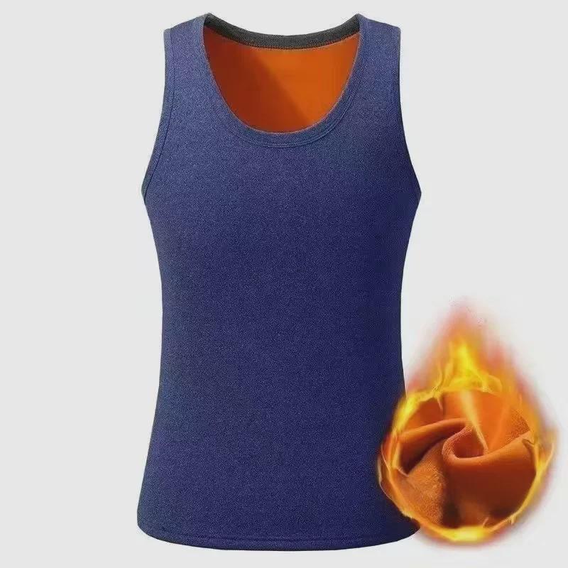 

Мужская футболка-майка с внутренним жилетом из золотистого бархата для людей среднего возраста, утолщенный бархатный верх XL (115-125 kg) синий