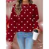 Women's Heart-Shaped Red And White Print Sweatshirt,Casual Autumn Loose Fit Crew Neck Long Sleeve Pullover For Date,Vintage Commute Style
