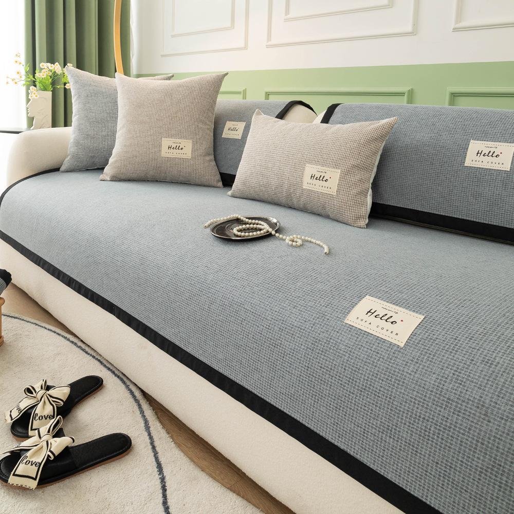 Sofa Cushion Four Seasons Universal Non-Slip Straight Row Three-Seat Cotton Linen Cushion Summer Suit Cover High-Grade