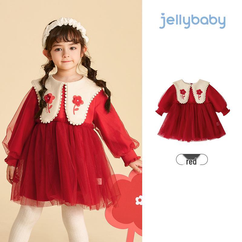 

Red Baby Girls Fleece-Lined Princess Dress for Autumn/Winter - First Birthday. 90 cm червоний