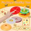 Todders Montessori Toy Wooden Hamburger Sandwich French Fries Sorting Stacking Toys Pretend Play Food Toy Kid Role Playing Games
