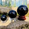Bola de cristal de obsidiana mineral de 30-50 mm para meditação de bola de fengshui, esfera de adivinhação de cura de cristal, decoração de casa com base