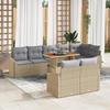 VidaXL 9-Piece Garden Dining Set with Cushions Beige Poly Rattan Acacia 3349853