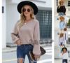 Autumn and Winter Fashion Long-sleeved Crew Neck Knitted Loose Solid Color Pullover Sweater Women