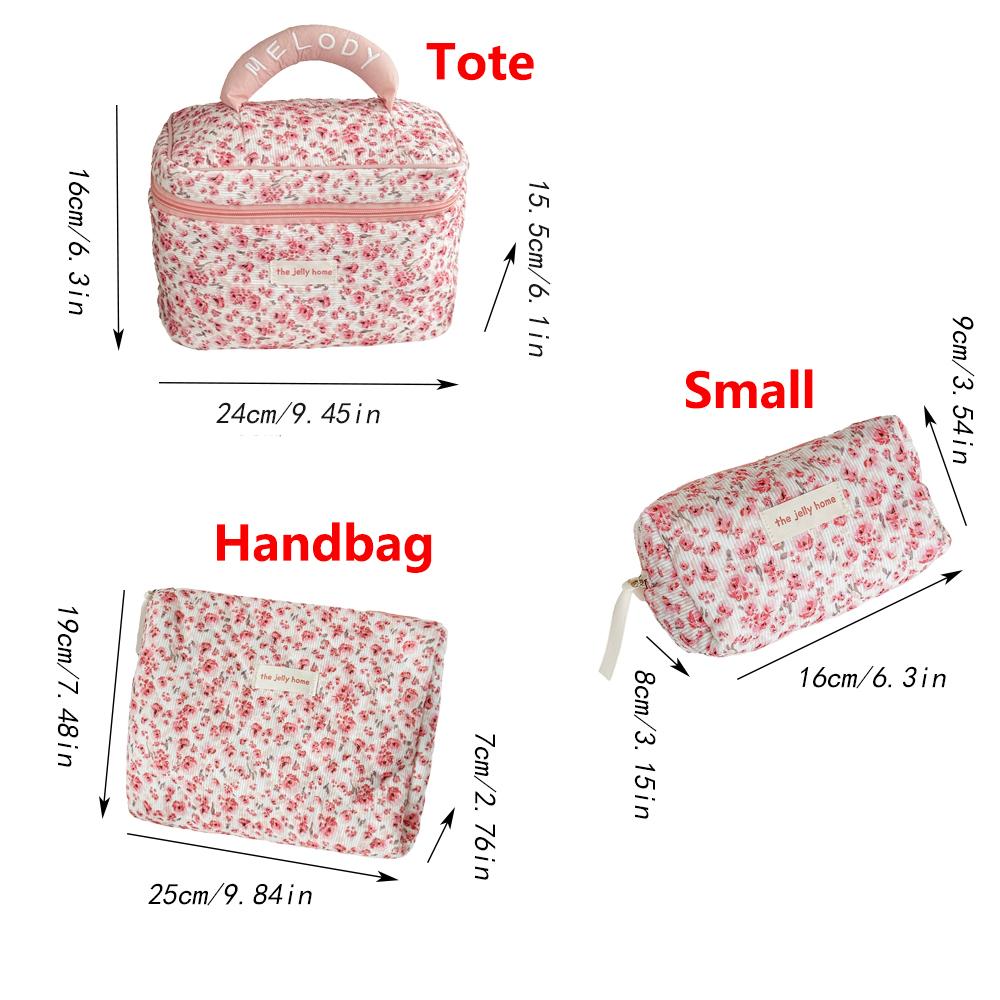 Fashion Pink Flower Women's Clutch Bag Toiletry Makeup Tool Storage Pouch Portable Tote Travel Quilting Cosmetic Bag Handbag