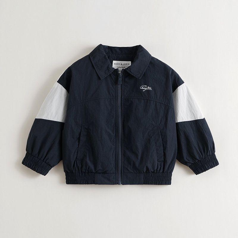 Mark Jenny Boys and Girls American-Style Campus Fashion Color-Blocked Jacket Kidsren s Sports Jacket Spring New Style 551558 Navy Blue and White 100