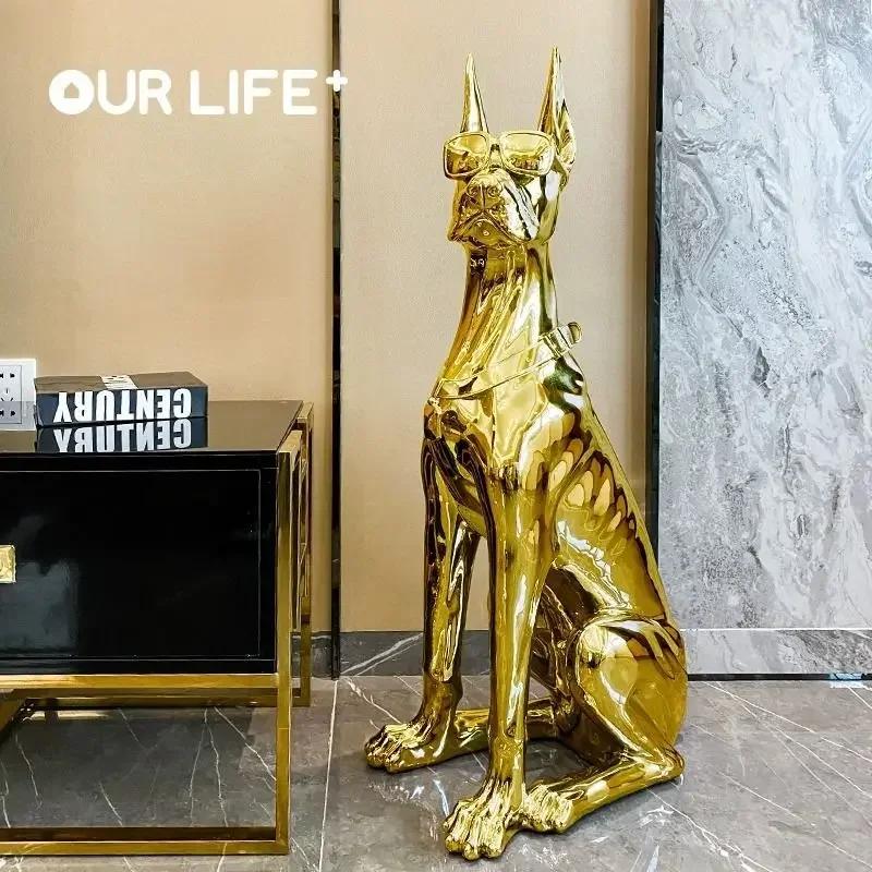 Home Decor Electroplate Resin Dog Sculpture Ornaments Large Landing Home Living Room Decoration Statues European Style Creative