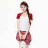 Contrasting color floral fake two-piece splicing short-sleeved T-shirt summer niche design sense slim-fitting sweet Spice girl small top