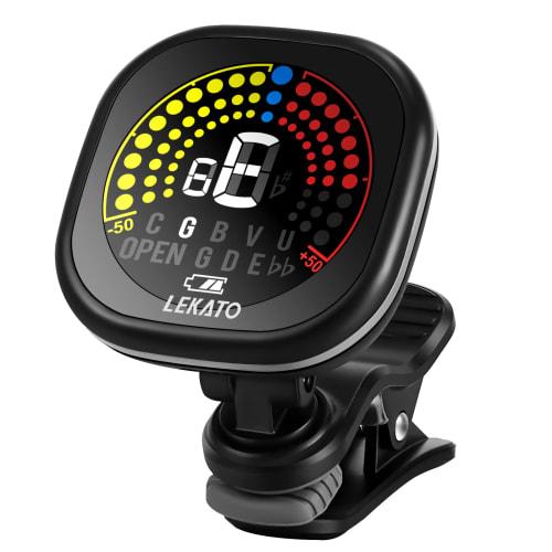 

LEKATO Rechargeable Clip-on Guitar Tuner for Guitar/Bass with Snap-On LED Color Display, Ideal for Everyday Practice