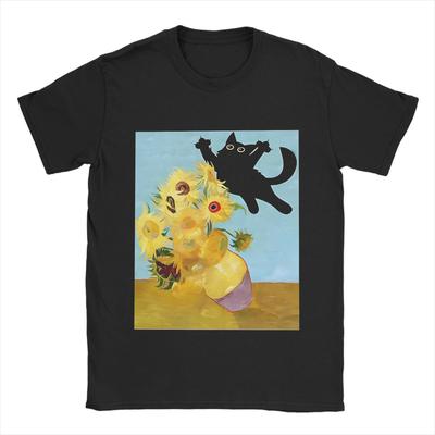 Vincent Van Gogh   T-Shirts Men Cute Cat Bayingimg Awesome Cotton Tee Shirt Crewneck Short Sleeve T Shirt Plus Size Clothing