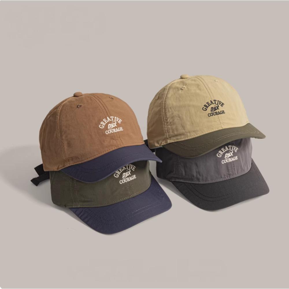 Short Brim Running Baseball Cap Unisex Quick-Dry Mesh Letter Decor Retro Fashion Color Block Outdoor Hat
