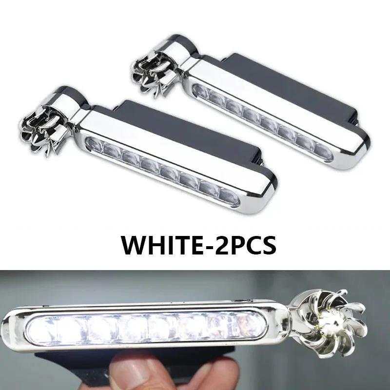 2Pcs Wind Powered Car LED DayTime Running Lights with Rotating Fan Auxiliary Lighting Auto Decorative Lamp Day Time Headlights
