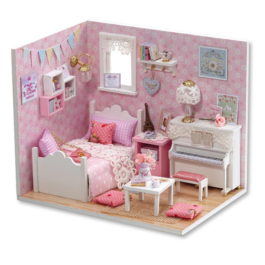 CUTEROOM DIY Wooden Dollhouse Kit Handmade Miniature House Assembly Kit for Interior Decor "SUNSHINE PRINCESS" Adults, (H015)