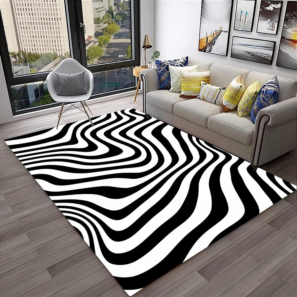 3D Renkli Zebra Çizgi Desen Halı Kilim Ev Oturma Odası Yatak Odası Kanepe Kapı Paspası Dekor, Çocuk Oyun Alanı Halı Kaymaz Zemin Paspası