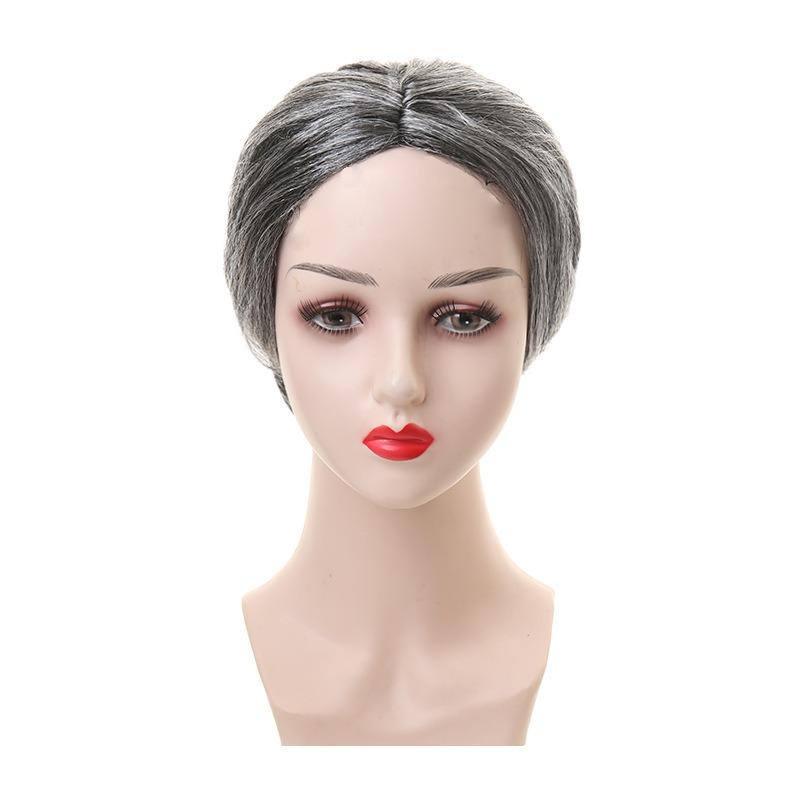 Graue Opa Oma Perücke Ältere Vermieterin Stil Realistisches Kostüm Haar für Cosplay Rollenspiel Party Bühnenauftritt