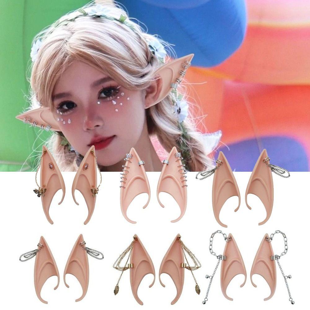 1pair Cross False Ears with Earring Ear Cuff Jewelry Cute Elf Ears  Role Play