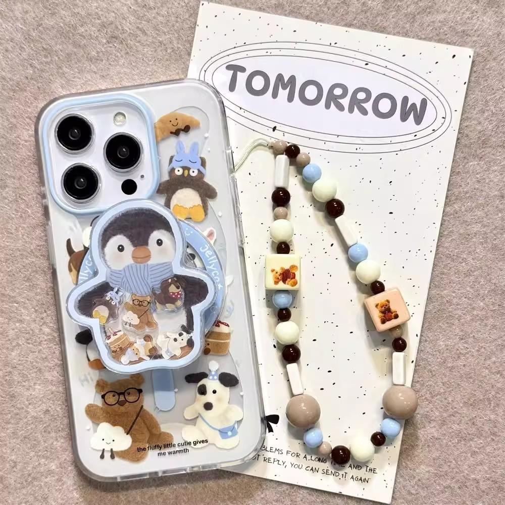 Winter Animal Penguin Shaking Apple 16 Double Layer IPhone 15 Magnetic Bracket 14 Cute 13 Mobile Phone Case