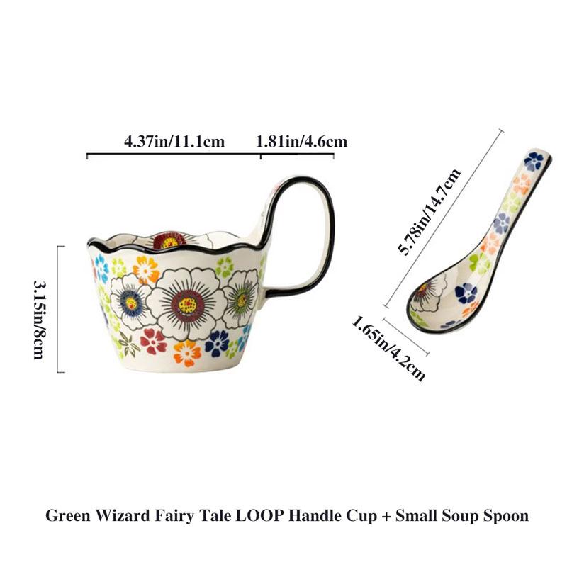 400ml Vintage Keramische Mok met Handvat en Lepel - Duurzaam Drinkgerei Thee Chocolade, Stevig Handvat Design Cadeaus