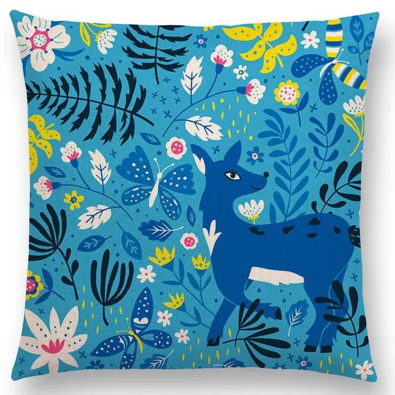Niedliche kleine Tiere Blumenmuster Sofa Überwurf Kissenbezug Lieblicher Vogel Igel Reh Schwan Hase Kissenbezug