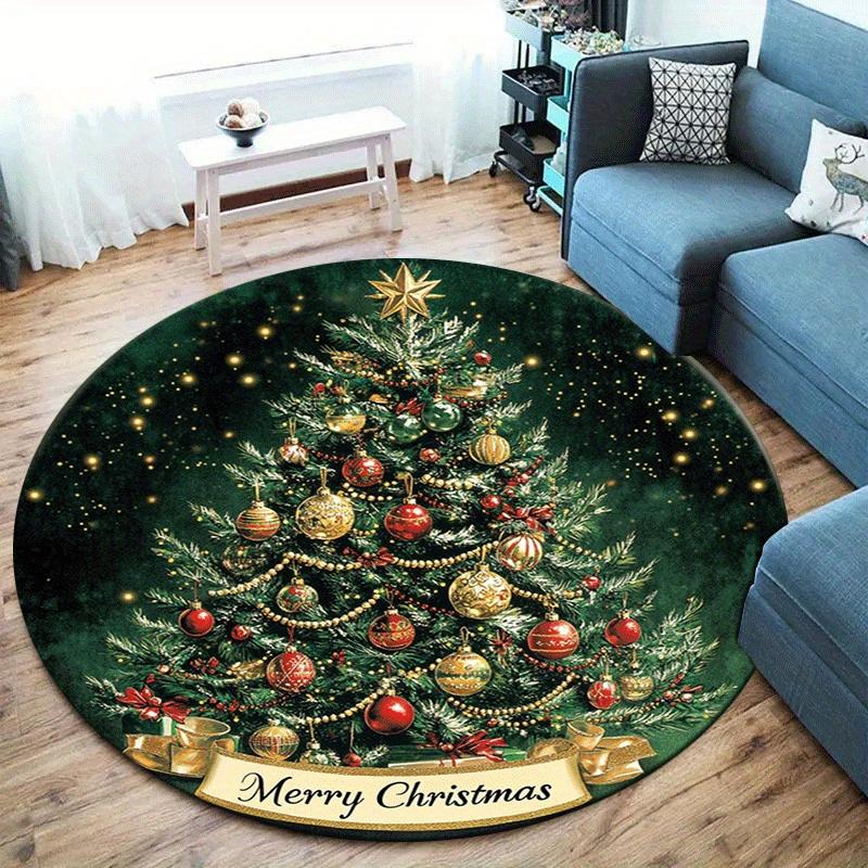 Christmas Tree Round Rug Non Slip Washable Mat For Living Room Bedroom Study Holiday Xmas Home Decor