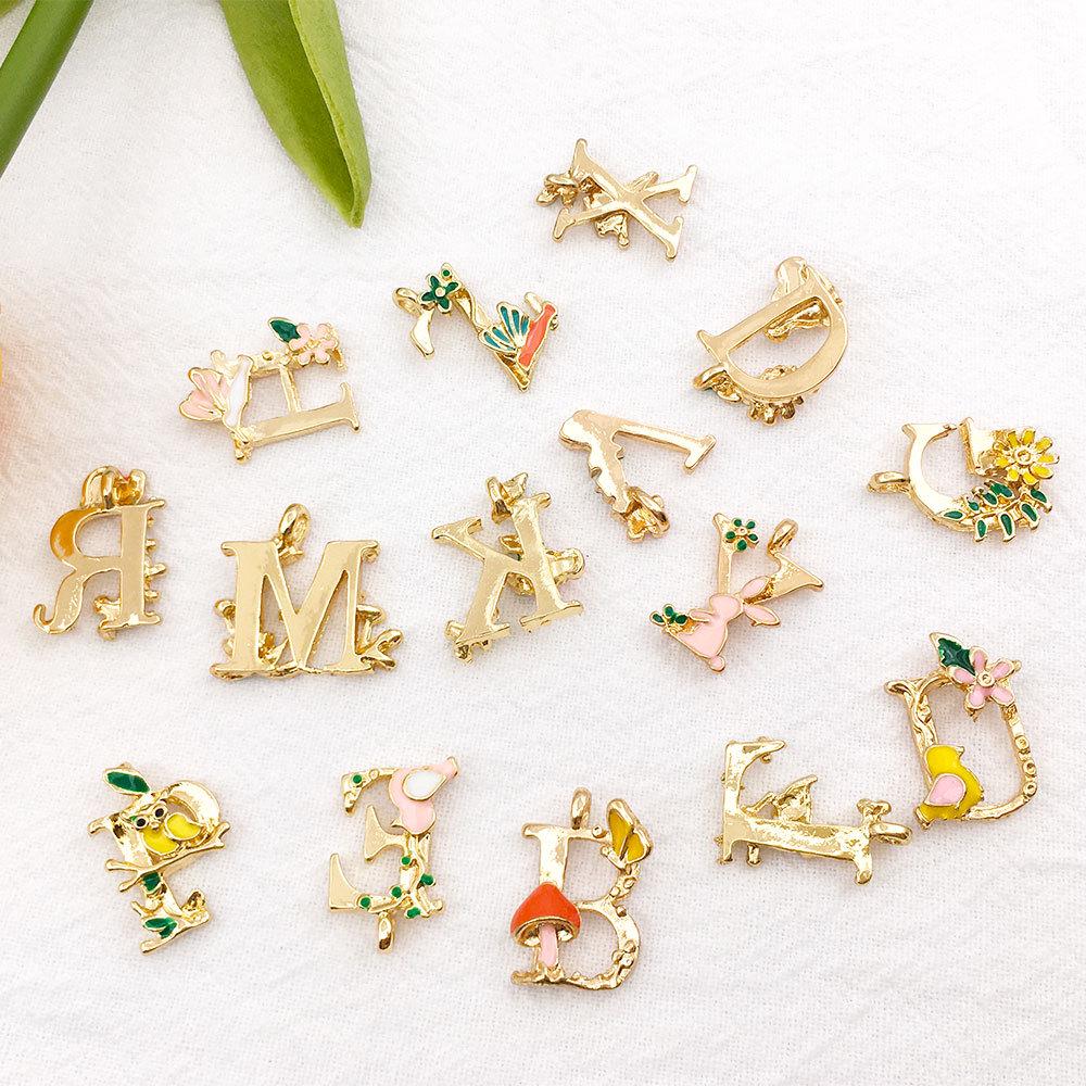Colorful English Letter Pendants - Alloy Jewelry Accessories, Plated and Oil-Dripped, Set of 26 Random Handmade Pieces.