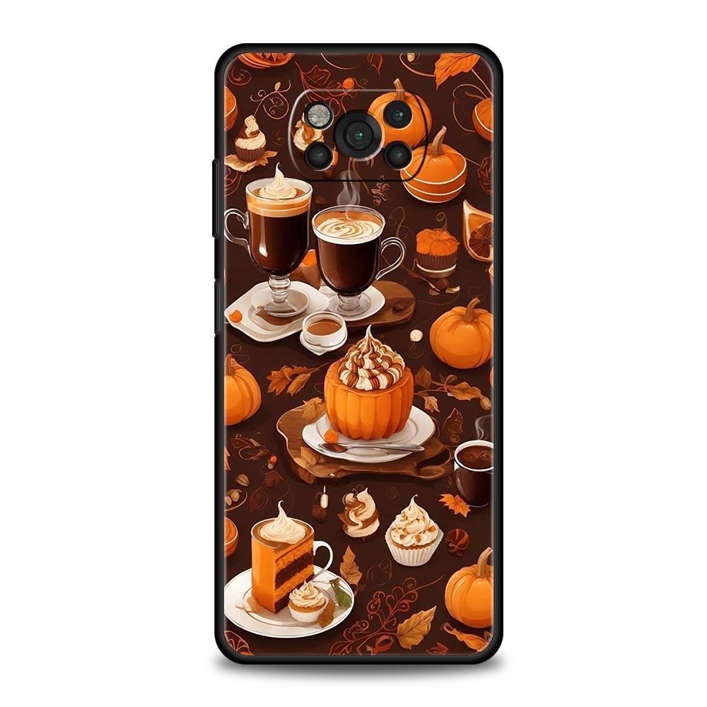 Pumpkin Autumn Leaves Coffee Phone Case Cover  for Xiaomi Poco F7 Ultra F6 F5 F4 F3 X6 X5 X4 X3 NFC C51 C55 M4 GT Soft TPU Shell
