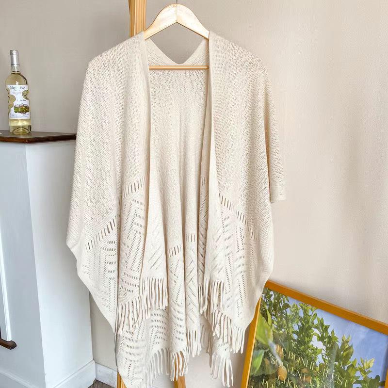 Gradient Tie-Dye Ethnic Shawl Cape - Knitted Women's High-End Travel Outerwear